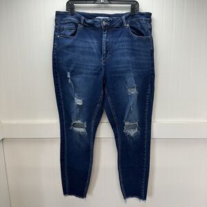 Kancan Jeans 20 Womens Skinny Blue Stretch Denim Distressed Fray Dark Plus Size